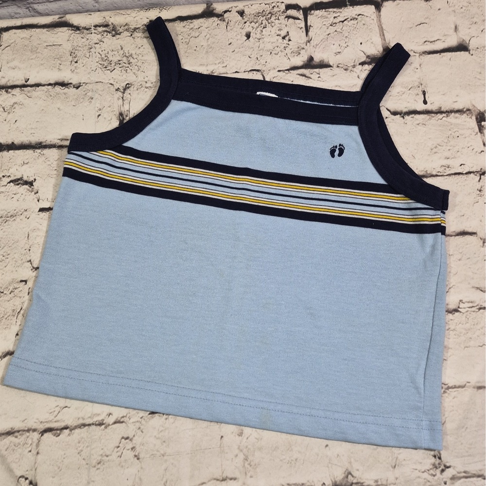 Hang Ten Vtg Y2K Halter Crop Tank Top Womens M Blue Ringer Striped Made In USA